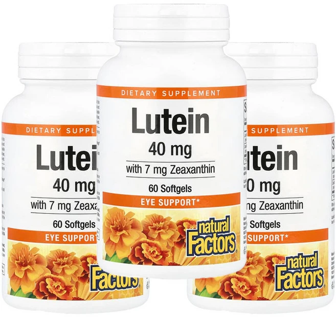 3개 세트 내추럴팩터스 루테인 40mg 60캡슐 지아잔틴 카로티노이드 마리골드 꽃 추출물, 60정 - 쿠팡