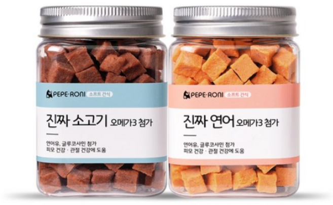 페페로니 강아지 진짜 오메가3 트릿, 혼합맛(소고기/연어), 180g, 1세트