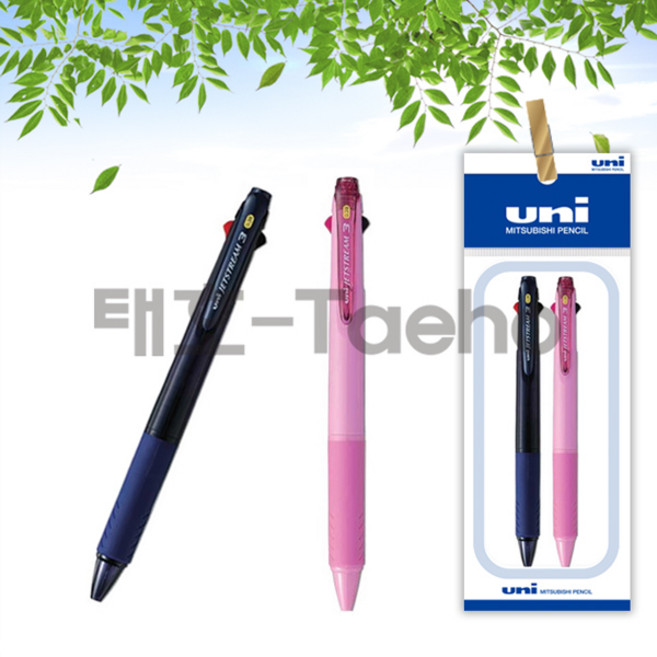 제트스트림 3색 다색펜 SXE3-400-38 0.38mm 2개 세트, 1세트, 0.38mm 네이비 1개 + 베이비핑크 1개