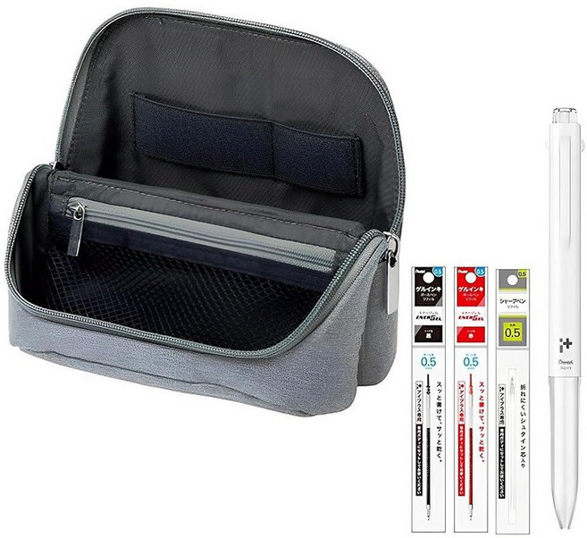 Sonic Utlim Sma-Sta 와이드 모바일 스탠딩 케이스 및 Pentel i+ 펜 바디 + 리필 번들 3세트 작업 공간 가방 스마트폰 문구류 기술 액세서리 등을 위한 스, 회색