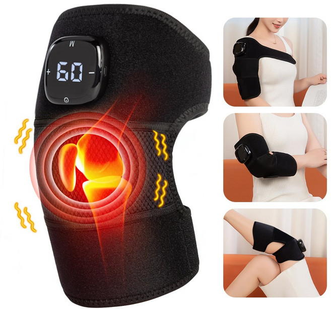 SaeByul 무릎 온열 진동 마사지기 찜질기+ 팔꿈치+어깨 다용도 찜질팩 3초 발열 밴드, 블랙, 1개