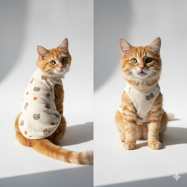 사노샵 푸들 닥스 고양이 데일리 맨투맨 티셔츠 허리긴애들 강아지옷 야옹이, 1개, 아이보리