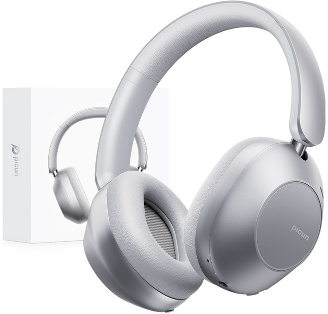 Picun F6 노이즈 캔슬링 헤드셋 블루투스 5.4 공간 오디오 Hi-res 무선헤드폰, 실버