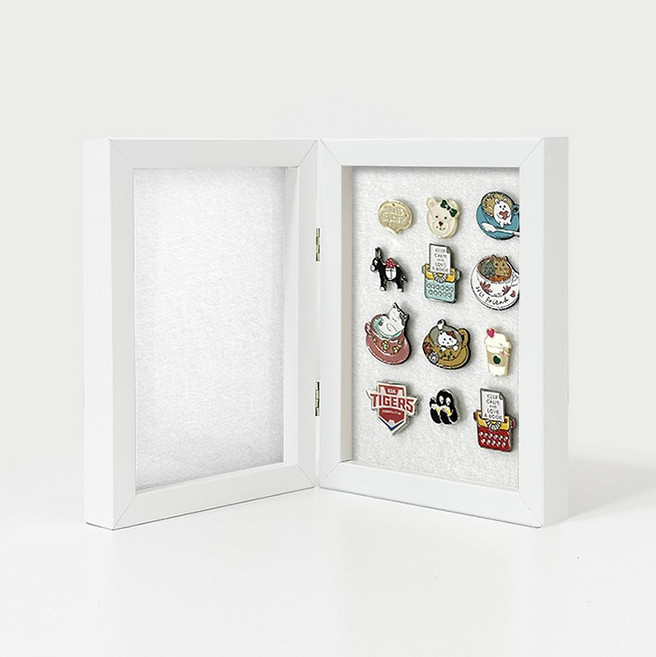 뱃지 프레임 5X7 양면 접이식 핀 뱃지 보관 액자, 핀보드(화이트)+핀보드(화이트), 화이트, 1개