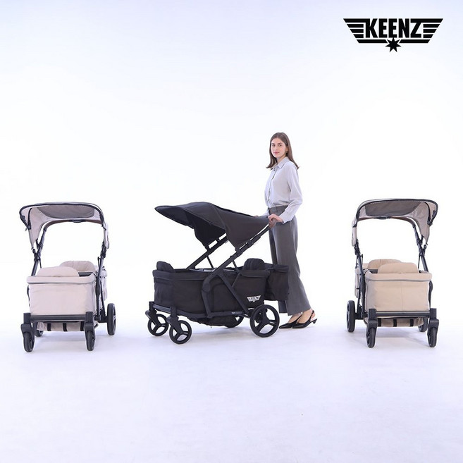 (현대Hmall) [킨즈] 듀오 DUO 웨건 프리미엄 접이식 유아웨건 쌍둥이 유모차 (사은품 4종 증정), DUO웨건 (크라우드크림)