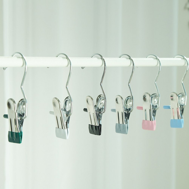 이뿜미뿜 스텐 후크 클립 바지걸이 집게 고리 치마 옷걸이 빨래집게 외집게, 100개, 핑크