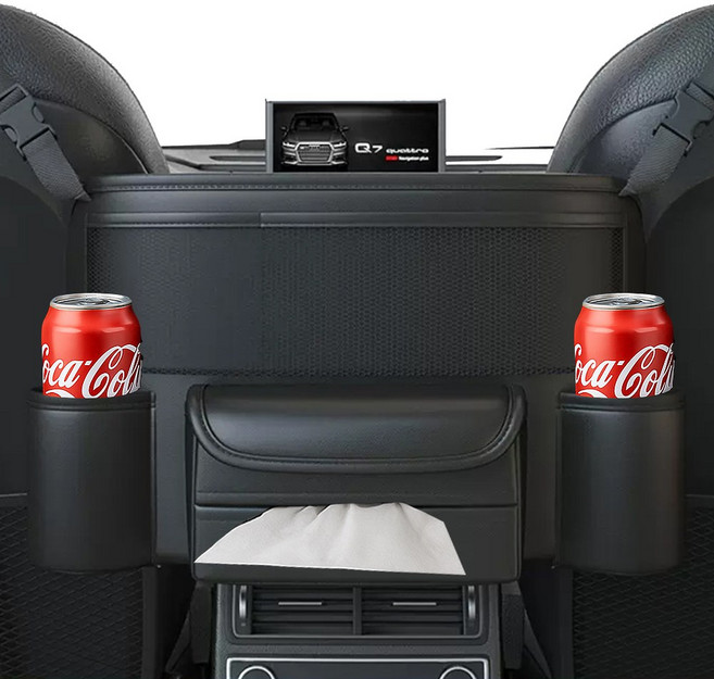 차량용 자동차 중앙거치형 뒷좌석 가죽 정리 수납 포켓 TABUSY25S6070FR, 블랙, 1개