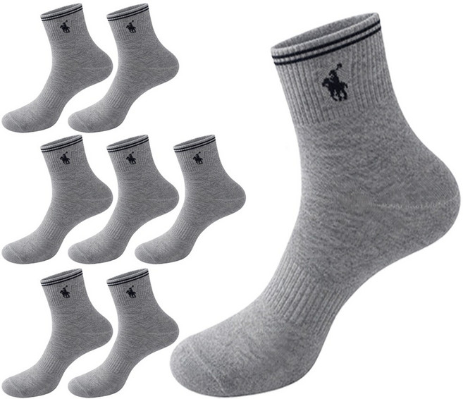 마상격구 남성 국산 스포츠 커버 중목 양말, 그레이, 8개