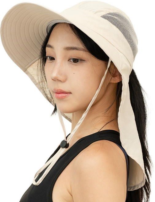 박스비 빅사이즈 대두 햇빛가리개 모자 물놀이 플랩캡 UPF 50, 크림베이지
