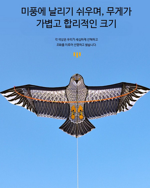 독수리 연날리기 세트 고급형 초보자용 연줄 포함 민속놀이 야외용 감는 1.8m 올드 이글 연+560m 와이어 휠, 1개