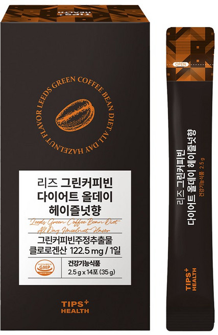 팁스헬시 리즈 커피 그린 빈 헤이즐넛 커피 다이어트 제로슈가, 1개, 14회분