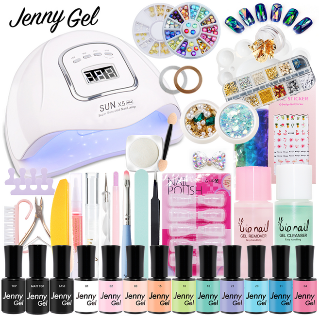 제니젤 80w 슈퍼 젤세트 네일세트, 1개, 80w램프/슈퍼탑젤/베이스젤/컬러젤10종 등