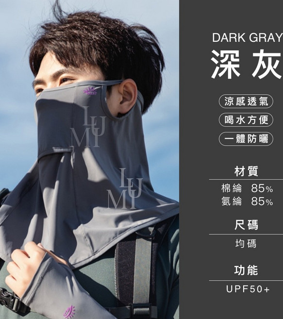 NIUJU 兩片式涼感防曬面罩 UPF50+, 1個, 【現貨】深灰　涼感防曬神器　, 深灰