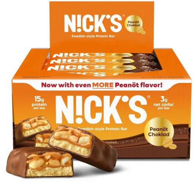 NCK'S NICKS Protein Bars 초콜릿 Peanut 15g protein 200 calories 로우 Carb Keto Friendly Snacks No Added, Choklad Peanot, 1개