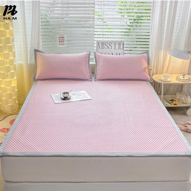 HAM 여름 쿨링 아이스 돗자리 3종 세트 여름 접이식 에어컨 푹신푹신 매트 여름 쿨매트 냉감패드, 쿨매트+쿨베개 세트, 핑크