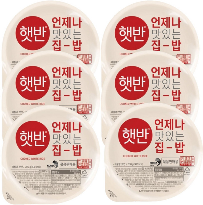 햇반 백미밥, 200g, 6개