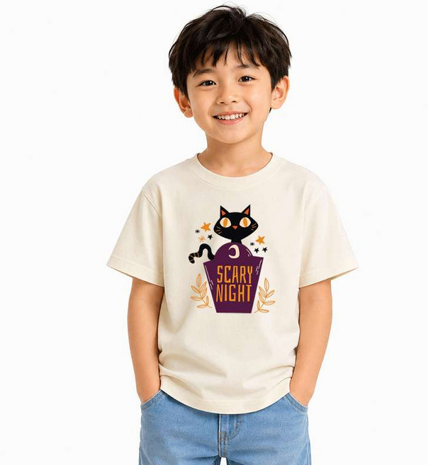 狂小孩 WILD KID 兒童短袖T恤 黑貓星月圖案純棉上衣