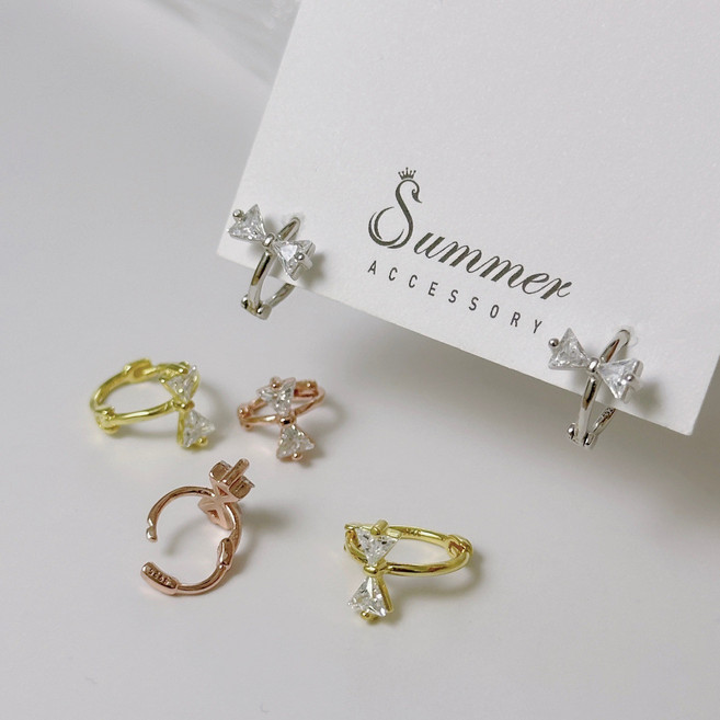 SUMMER韓 銀飾 925純銀 韓系甜美蝴蝶結耳扣耳環 簡約舒適純銀耳環