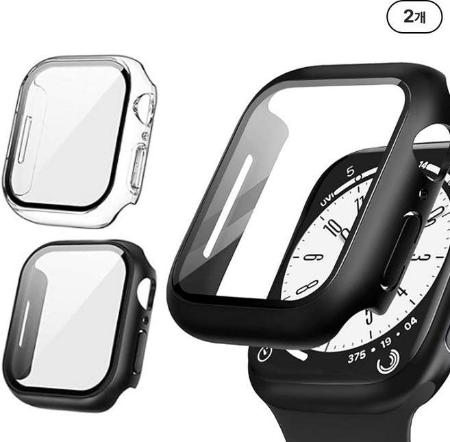 아이비온 애플워치 풀커버 케이스 2개입 40 41 42 44 mm, 클리어+블랙