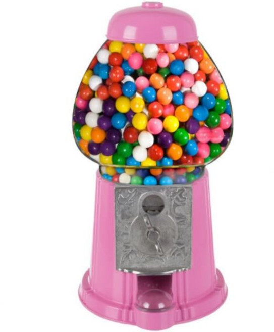 Great Northern Popcorn Company 껌 15인치 검볼 머신 동전 저금통 유리 구체와 금속 베이스가 있는 버블껌 캔디 디스펜서 빈티지 자판기 그레이트 노던 팝, 핑크, 1개