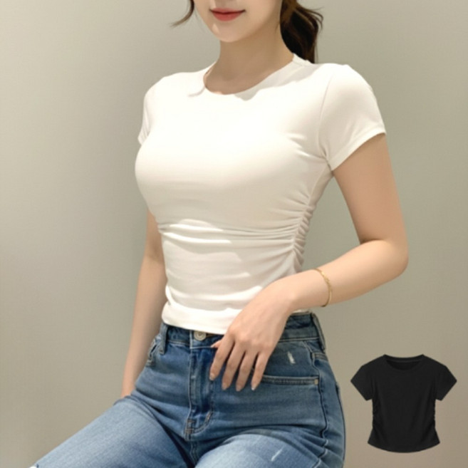 마미앤 S라인 세미크롭 반팔티 셔링 기본티