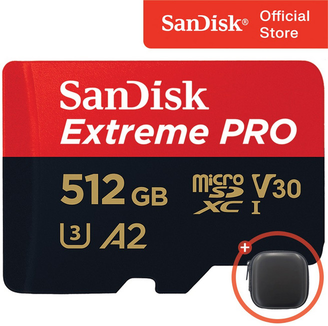 샌디스크 익스트림 프로 마이크로 SD 카드 + 보관 케이스 패키지, 1개, 512GB