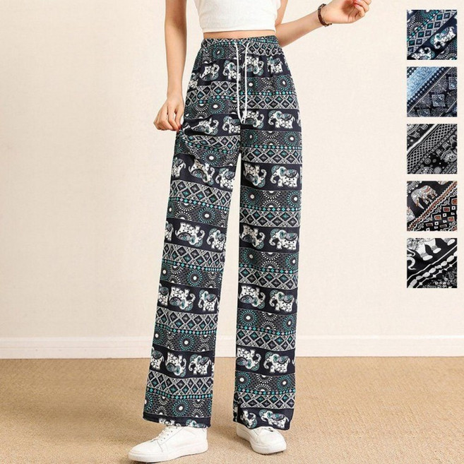 특이한 코끼리 패턴 여성 허리밴딩 통 팬츠 츄리닝 트레이닝복 여자 바지 추리닝