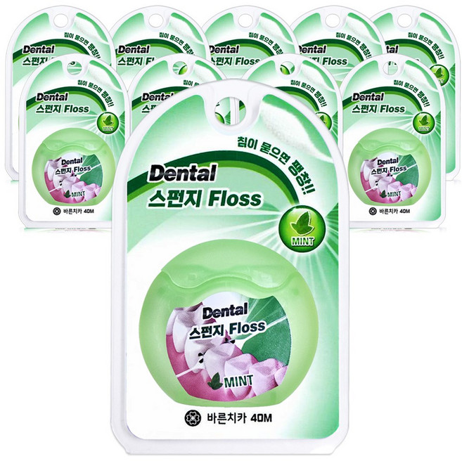보성 바른치카 스펀지 치실 민트 40m x 10개, 1개입