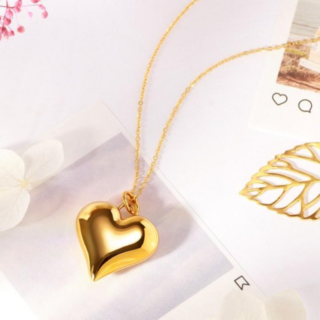 [골드팡] 24k 순금 볼륨통통하트 목걸이 소(당일도착) 여성용 데일리 베이직 포인트 레이어드 심플 생일 우정템 커플템 여자친구 고급 정품 선물 추천