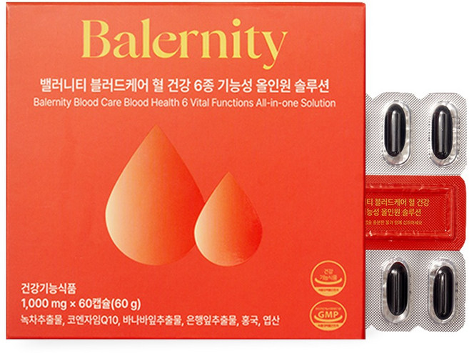 밸러니티 블러드케어 혈 건강 6종 기능성 올인원 솔루션, 1개, 60정