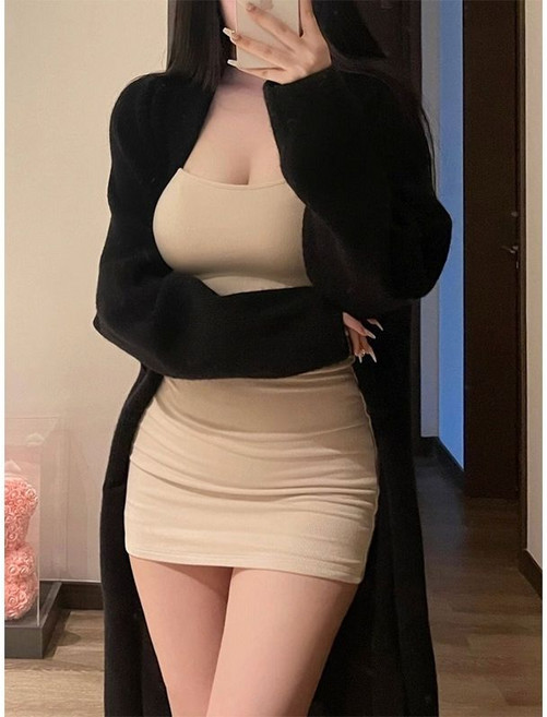 2026新款 緊身吊帶連衣裙 女 秋冬內搭 彈力修身休閒短裙, 2XL