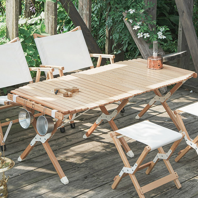 포블리스 원목 캠핑 롤테이블 1200, 아이보리