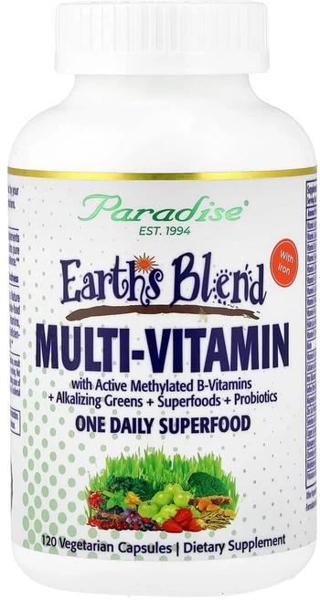 파라다이스허브 Earths Blend 원 데일리 슈퍼 푸드 종합비타민 철분 함유 베지 캡슐 120정, 1개 - 쿠팡
