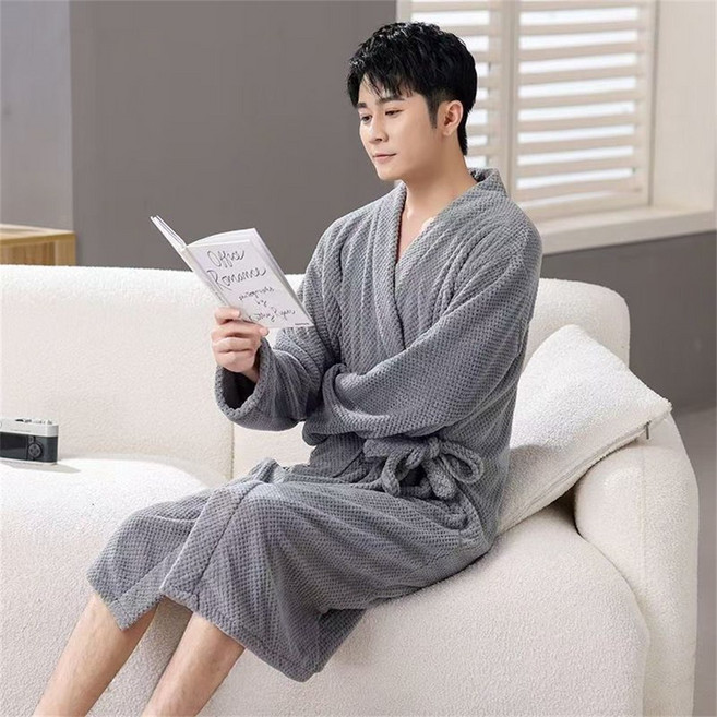 Vezri 남녀공용 가을 겨울 롱 슬리브 심플하고 편안한 목욕 가운 타월