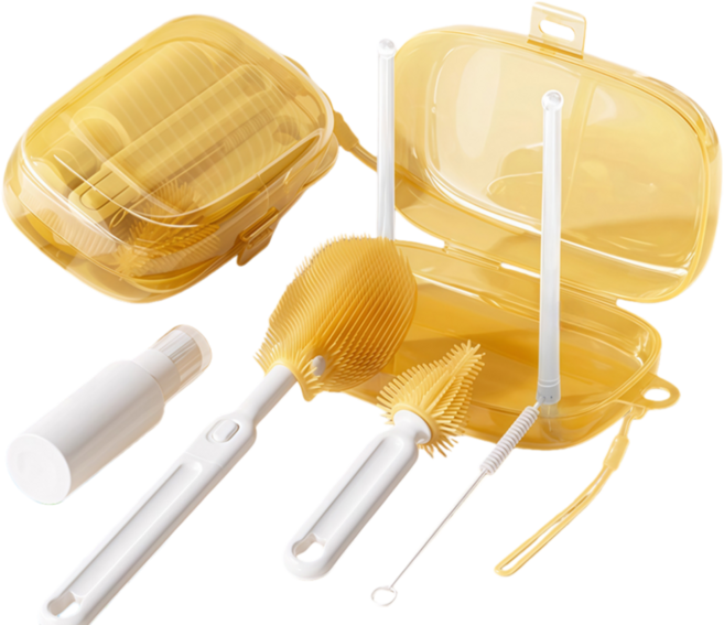 多功能奶瓶清潔套組 奶瓶奶嘴, 1個, 奶瓶刷套組, 黃色