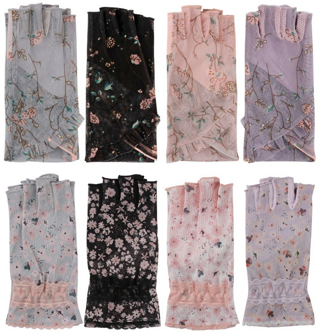 [제이케이] 1+1 자외선차단 운전장갑 망사 실크 플라워 반장갑