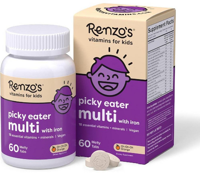 Renzos Picky Eater 키즈 멀티비타민 철분 비타민D3 K2 오렌지 맛 60정, Oh Oh Oh Orange, 1개