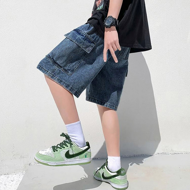 맥건 남자 여름 데님 와이드 카고 반바지