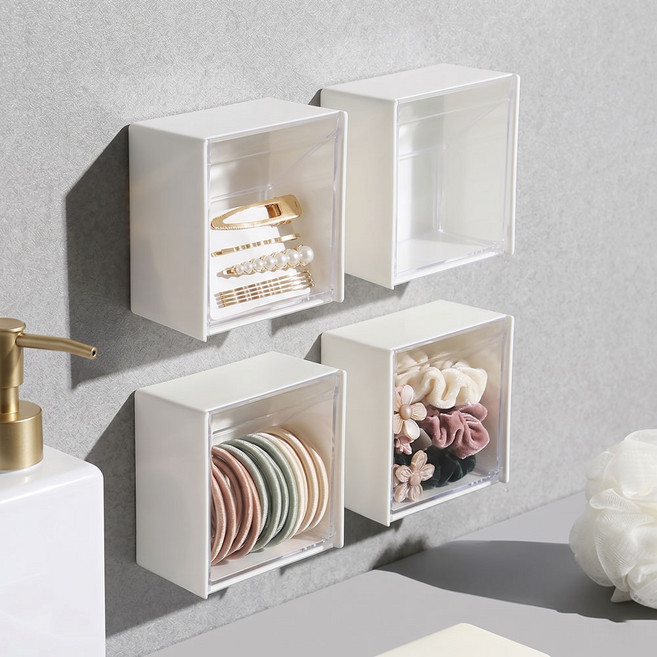 접착식 벽부착 소품정리 오거나이저 미니 수납함, 심플화이트, 1개