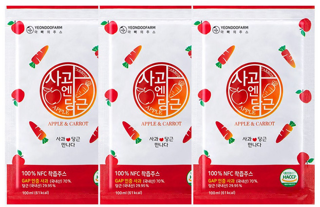 [연두팜] 사과당근주스 100ml 낱개, 1개