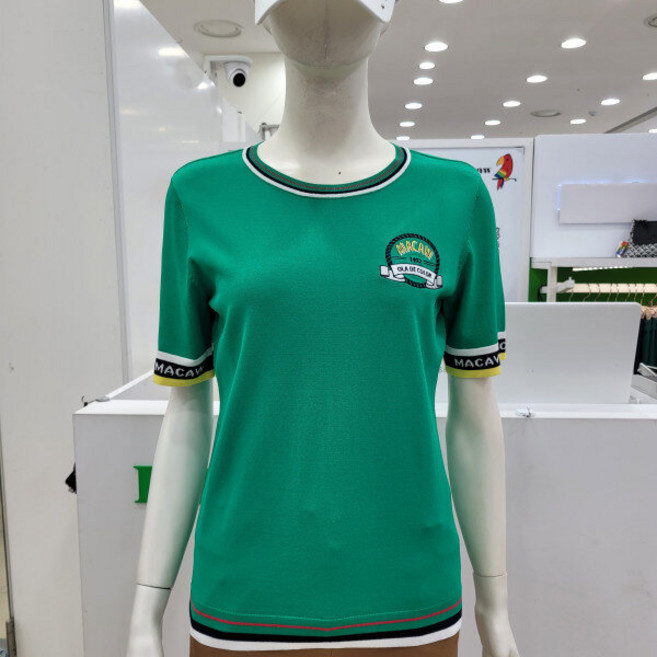 마코 모다남양주 여성 SS 에리 밑단 로고프린트 라운드니트티. MPW1SW0154_GN