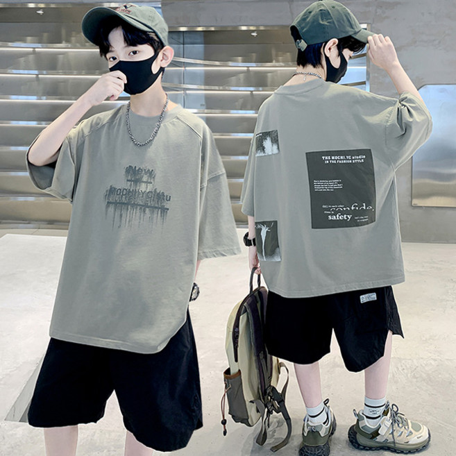 비비키드 남아 여름 NEW MOCHI 레터링 페인팅 초등생 반팔티 반바지 상의 초중생 하의 세트 주니어 상의+하의 세트 (1777)