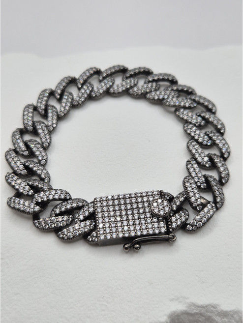 제시아 925실버 럭셔리 지르코니아 큐빅 락포인트 커브체인 풀세팅 고급 은팔찌