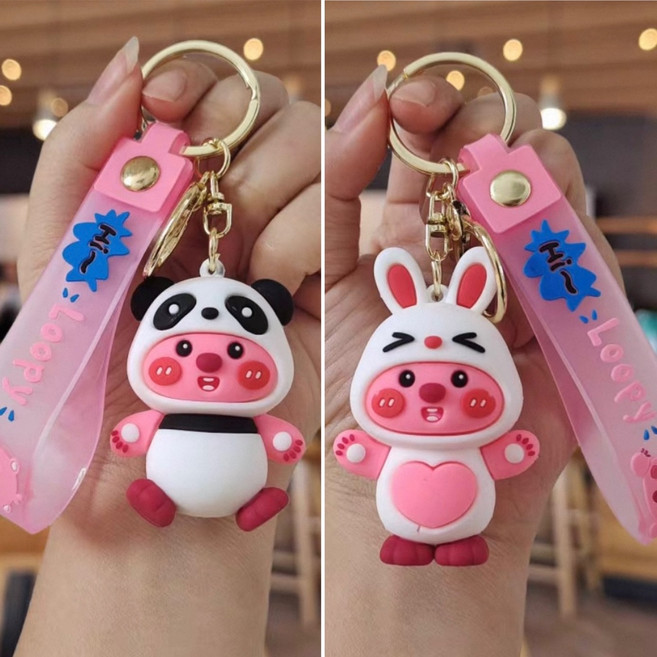 [2종]잔망루피 실리콘 키링 가방고리 백꾸 백참 열쇠고리, 1세트, 판다+토끼