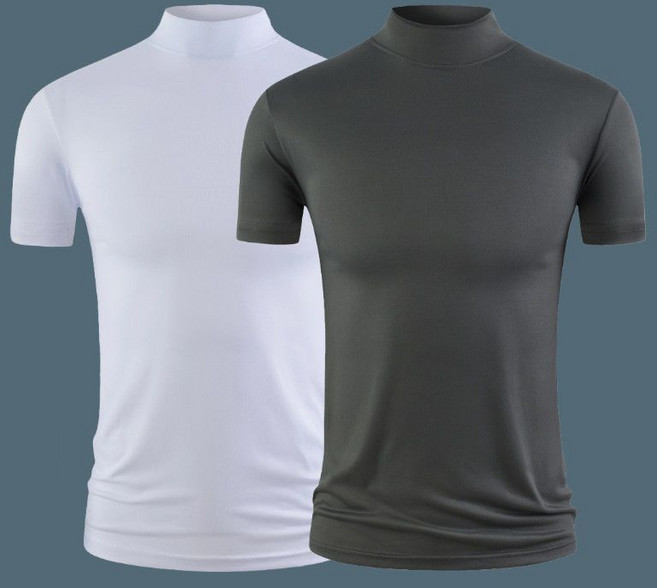 1+1 남성용 반폴라 반팔티 봄 여름 얇은 패션 상의 캐주얼 트렌드 티셔츠 남자 슬림핏 쫄티 WMY