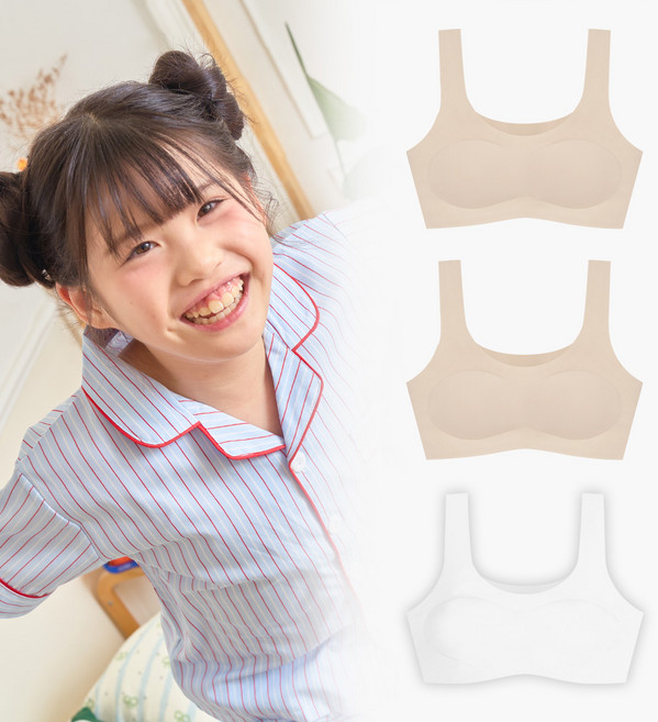 [단색] 쿨링 브라 주니어 3장 세트 (더마 인증 1단계 심리스 무봉제 노와이어 3p 초등 키즈 아동 여아 새학기 입학선물)