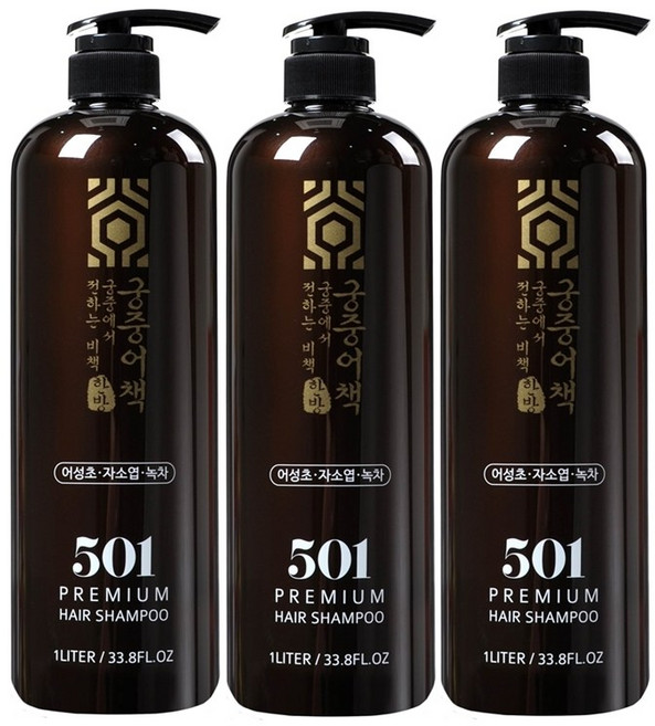 궁중어책 약산성 어성초샴푸 두피 모발 영양 저자극 어성초 녹차 자소엽 지성 대용량, 3개, 1L