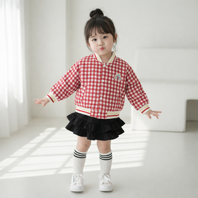 몽실이 레드체크 베이스볼 점퍼 가을 봄 간절기 아우터 아동 여아용 외출복