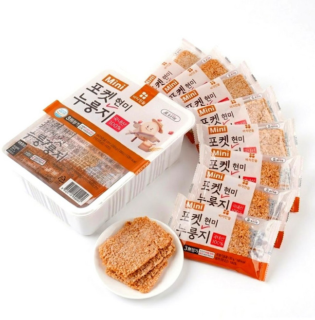 바삭한톨 국내산 100% 현미 포켓 누룽지 개별포장 간편간식, 10개, 33g