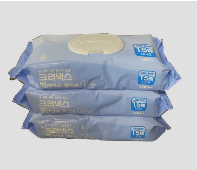 점보물티슈 빅사이즈 물티슈 크리넥스, 45g, 80개입, 3개
